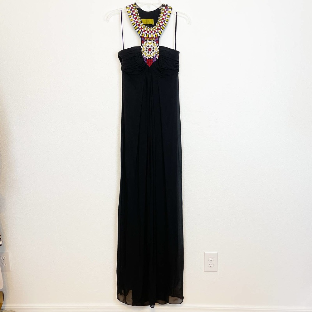 Nicole Miller Embellished Collar Silk Gown Black Size 4 - Picture 11 of 11
